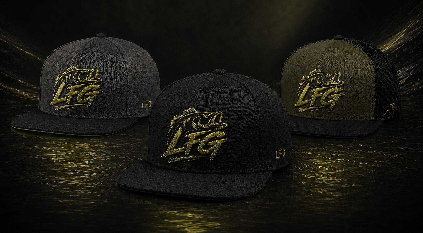 Lunker Fishing Gear flat-bill hat collection